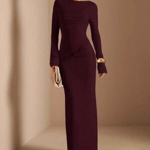 SHEIN Long-Sleeve Wine Maxi Dress